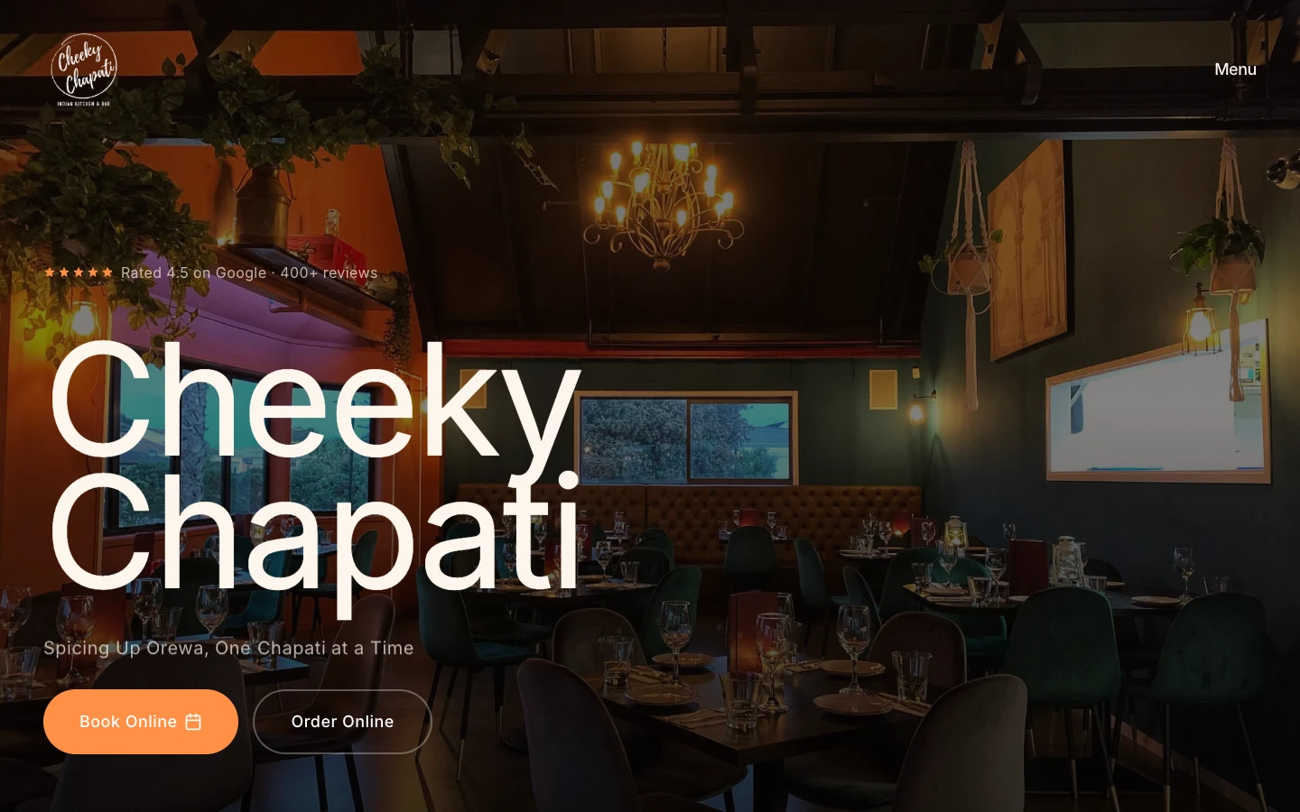 Cheeky Chapati: a restaurant site built for bookings and takeaway