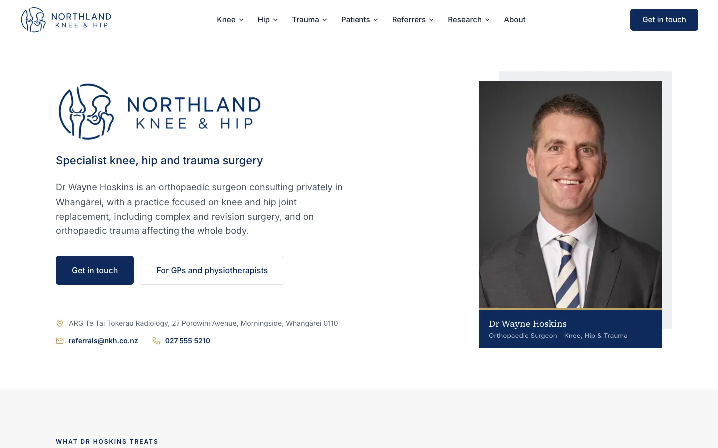 Northland Knee & Hip: a surgeon's site for patients and GPs case study
